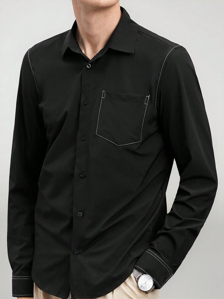 New Men's Casual Fitted Woven Long-Sleeved Shirt