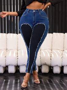 SHEIN SXY Plus Size Button Front Pocket Frayed Edge Casual Denim Jeans