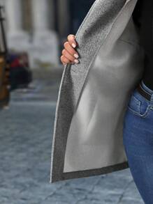 SHEIN LUNE Elegant Solid Color Pocket Overcoat For Plus Size Women, Autumn/Winter - Grey - View 3
