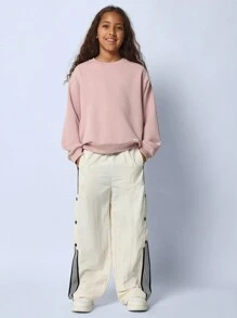 SUMWON Classic Oversized Pullover Crewneck Sweatshirt Cozy Winter Wear Casual Daily Streetwear Athleisure Youth Teen Sport Essential - Pink - View 3