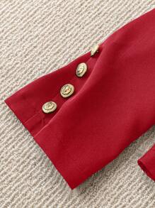 SHEIN Clasi Women's Solid Color Lapel Collar Double-Breasted Elegant Blazer Jacket, Autumn - Red - View 6