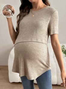 SHEIN 孕妇彩色罗纹针织哺乳孕妇 T 恤