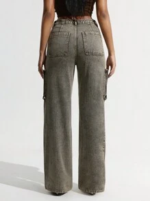 SHEIN ICON Jeans rectos holgados y casuales de mujer, estilo grunge desgastado y desgarrado - Gris - Ver 3