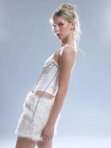 MUSERA Diamante Trim Boned Corset Top Vacation Fall Autum  Spring Summer Festival Holiday - Cream - View 2