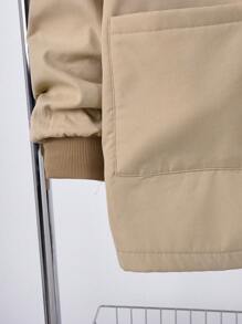 SHEIN Leap Crew Áo khoác dài vừa phải có mũ trùm đầu, khóa kéo, màu kaki, dành cho bé trai tuổi teen, lót giữ nhiệt ấm áp, chống gió, đa năng cho mọi hoạt động hàng ngày, ngoài trời, đi học, thu/đông - Màu Khaki - Xem 8