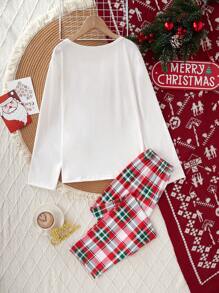 女孩圣诞快乐印花休闲睡衣套装