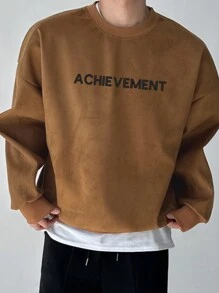 DAZY 男士休闲字母印花套头衫，秋冬 - 棕色 - 查看 6