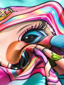 SHEIN Baby Girl Cute Mermaid Rainbow Gradient Cartoon Print One-Piece Swimsuit, Suitable For Beach, Pool, Water Park In Summer