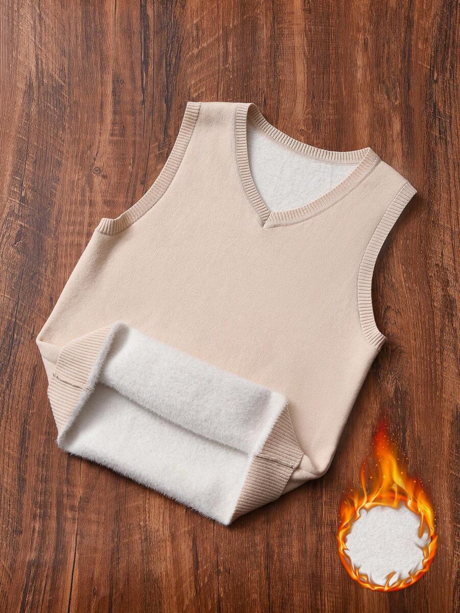 EMERY ROSE Basic Top, Women Vest, V-Neck Thermal Lined Women Sweaters - Apricot - View 1