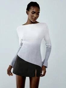 Chiquease Ombre Pattern Boat Neck Sweater Top With Flare Sleeve , Pullover Fall Winter - Multicolor - View 6