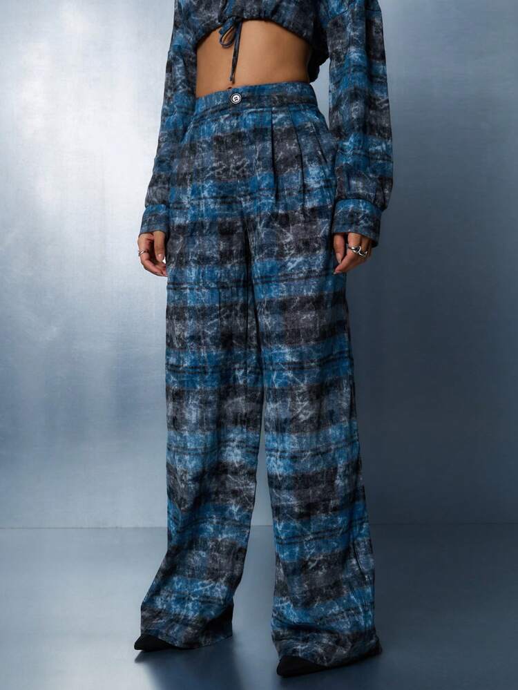 SUMWON Oversized Check Print Wide Leg Trousers