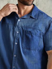 Manfinity VCAY Plus Size Men's Washed Casual Fashion Short Sleeve Denim Shirt