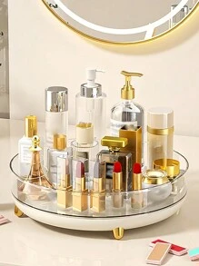 360 度旋转亚克力化妆品收纳托盘 - 大容量宽松护肤品收纳，适用于化妆品/香水/乳液 | 简约梳妆台和办公室装饰，圆形设计（易于访问的多表面展示） - 無色 - 查看 4