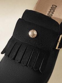 Solecia Giày Mule Mũi Tròn Đế Bằng Màu Đen Màu Đen Giáng Sinh Cho Giáng Sinh Và Năm Mới Phong Cách Ngày Lễ Thu Đông Valentine - màu đen - Xem 7