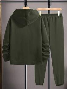 EURMUSE Conjunto de sudadera con capucha regular estampada con baloncesto para hombres - Verde militar - Ver 6