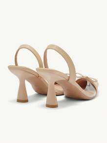 CUCCOO CHICEST Women's Elegant Transparent Pointed Toe Bow Decor Stiletto High Heels Sandals, Khaki Faux Leather PVC Ankle Strap Shoes For Afternoon Tea Date - Apricot - View 9