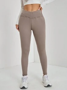 SHEIN PETITE Solid Color High Waisted Fleece Leggings
