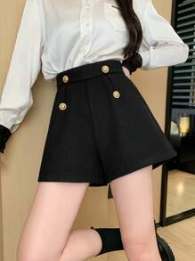 DAZY 女士纯色前扣休闲短裤，秋季、冬季日常休闲装