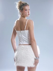 MUSERA Diamante Trim Boned Corset Top Vacation Fall Autum  Spring Summer Festival Holiday - Cream - View 3