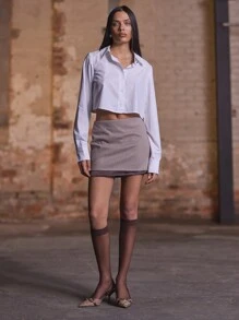 MUSERA Minifalda de estilo de oficina de tweed, fiesta de verano, vacaciones, festival de dinero antiguo - Marrón - Ver 1