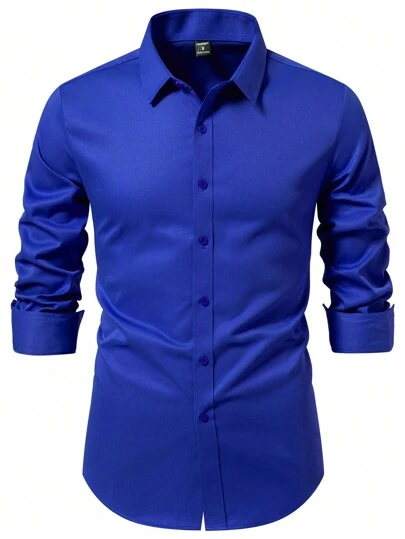 Manfinity Mode Men Long Sleeve Casual Shirt, Solid Color, Minimalist, Fashion For Everyday Wear, Fall