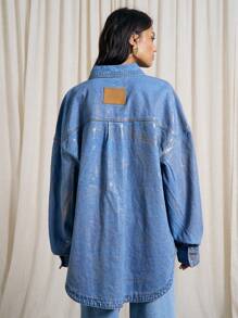 AiiRZ Metallic Coated Denim Oversized Shirt
