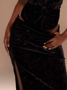 MUSERA Falda larga asimétrica con pliegues en la cintura y abertura en el muslo, elegante para verano, vacaciones, Año Nuevo, fiestas de Navidad y eventos - Negro - Ver 4