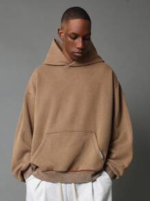 SUMWON Cozy Oversized Premium Fleece Pullover Hoodie With Kangaroo Pocket Winter Sweatshirt Loungewear Athletic Workout Casual Streetwear - Brown - View 1