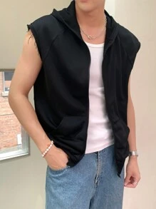 男士纯色拉链连帽休闲上衣，夏季 - 黑色 - 查看 6