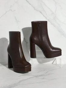 SHUZIA Round Toe Side Zipper Platform Booties Summer Shoes Spring Shoes Spring Break Easter - Brown - View 5