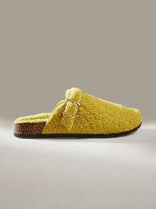 Solecia Women's Round Toe Fuzzy Slip-On Flat Mules Spring Shoes Spring Break Easter For Christmas - Yellow - View 2