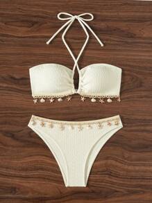 Swim Vcay Women's Summer Beach Floral Print Shell Pattern Bikini - White - View 3