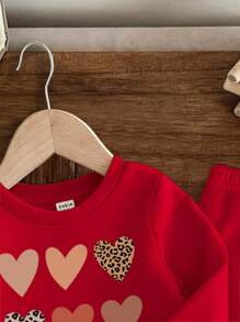 SHEIN Baby Girl Casual Knit Soft Pullover Sweatshirt And Loose Pants 2 Pieces Set, Suitable For Autumn/Winter - Red - View 3