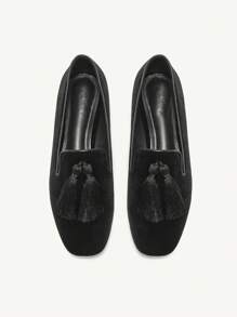 CUCCOO CHICEST 女士时尚百搭黑色流苏平底便鞋 - 黑色 - 查看 1