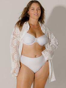 Aralina Curve Floral Lace Detailed Long Sleeve Sheer Cover Up Blouse - White - View 11