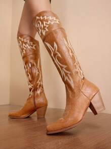 Daringsoles Women's Embroidered Thigh High Boots, Fashionable For Everyday Wear - Yellow - View 3