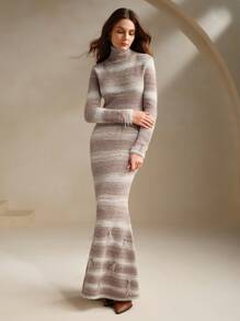 Anewsta 高领羽毛和水钻装饰闪亮蓬松金属纤维鱼尾长款紧身连衣裙，圣诞节/新年女装 - 彩色 - 查看 5