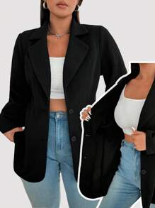 Calvaya Blazer vintage pour femmes en grande taille, à manches longues, en tricot jacquard texturé, noir, style city