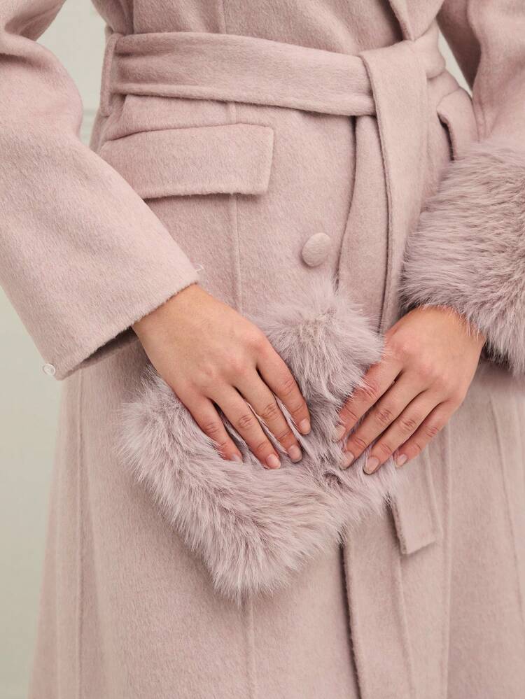 New Winter Products,Women  Solid Color Lapel Long Sleeve Furry Patchwork Double-Breasted Elegant Coat,Warm Coat,Winter Women Coat,For Christmas Party&Romantic Dinner Dates