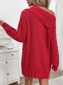 SHEIN LUNE 女士不对称领长袖宽松针织毛衣连衣裙，秋冬季新年衣服 - 紅色 - 查看 2
