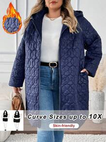 SHEIN CURVE+ Abrigo acolchado con capucha con cremallera, suelto y con longitud hasta la pantorrilla, para talla grande, para otoño/invierno