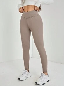 SHEIN PETITE Solid Color High Waisted Fleece Leggings