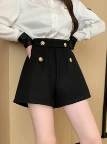 DAZY 女士纯色前扣休闲短裤，秋季、冬季日常休闲装