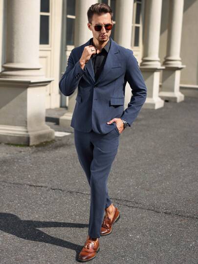Manfinity Mode Traje de chaqueta y pantalón de unicolor para negocios y trayecto al trabajo para hombres