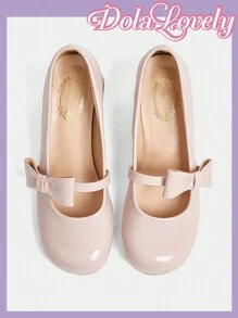 Dola Lovely 圆头低鞋面蝴蝶结粗跟高跟鞋，时尚女士高跟鞋
