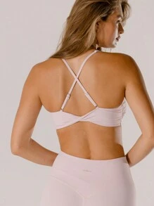 Aralina Leisurewear Pastel Pink Supportive Deep-V Active Twist Crop Top With Bag - Pink - View 3