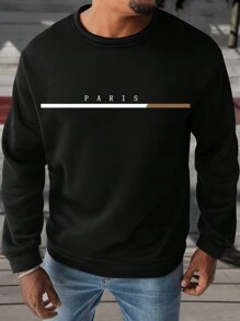 Manfinity Homme Men's Round Neck Long Sleeve Letter Print Minimal Design Sweatshirt, Casual Everyday Wear