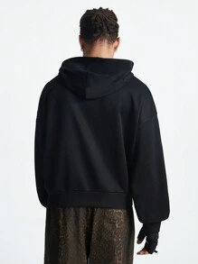 Manfinity NXTstreet Men's Letter & Figure Print Long Sleeve Hooded Sweatshirt, Autumn/Winter - Black - View 3