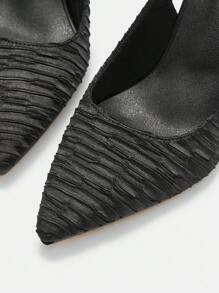 CUCCOO CURVES Plain Pointed Toe Simple Chunky High Heel Pumps, Casual Daily Wear Spring Shoes Spring Break Easter - Black - View 5