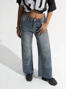SHEIN ICON Fashionable Women's Vintage Low Waist Straight Leg Wide Leg Jeans Low Rise Jeans - Light Wash - View 4